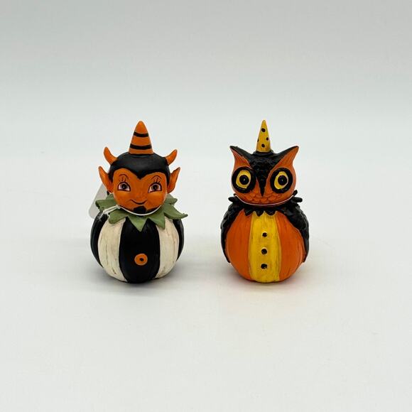 Johanna Parker Pumpkin Peeps Halloween Devil & Owl Figurines Set of 2 NEW - Picture 10 of 10